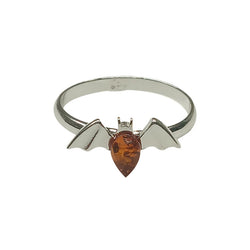 Cognac Amber Sterling Silver “Bat” Ring