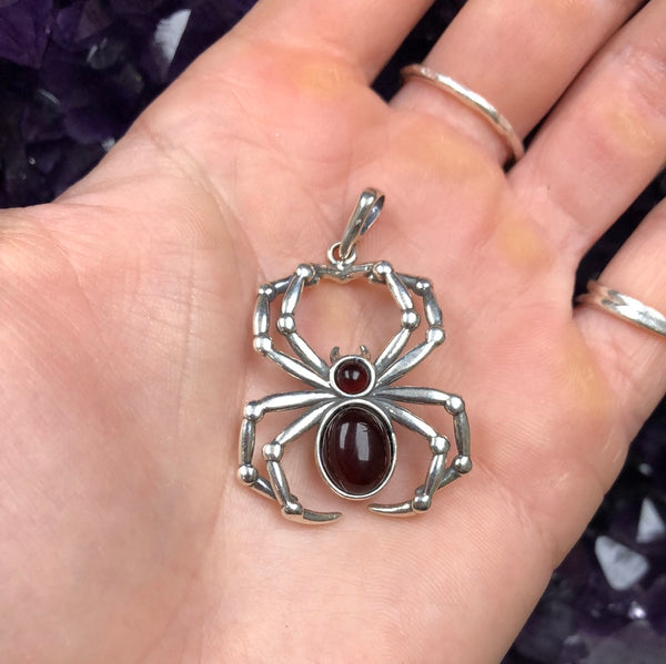 Cherry Amber Sterling Silver Spider Pendant