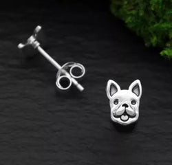 Sterling Silver Frenchie Face Post Earrings