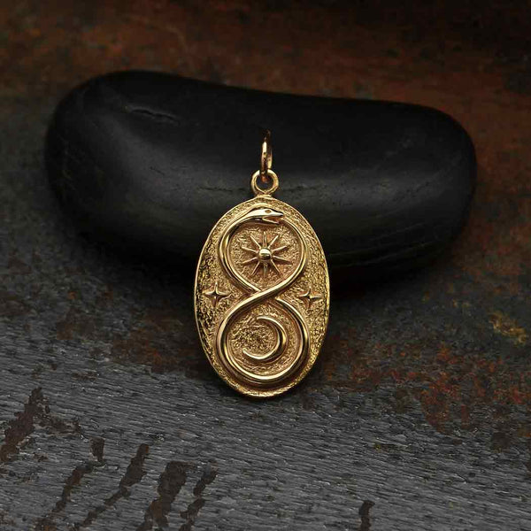 Bronze Infinity Snake Pendant with Sun and Moon