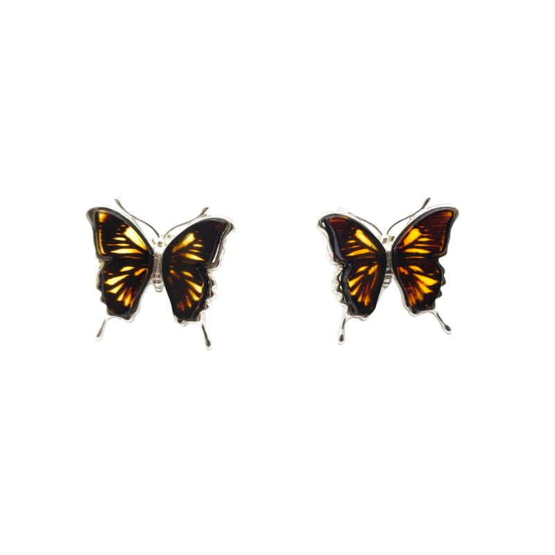 Cameo Amber Sterling Silver Butterfly Stud Earrings