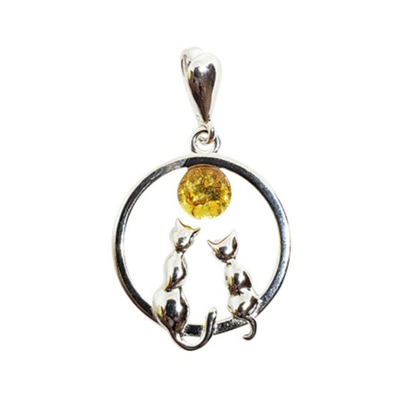 Citrine Amber Sterling Silver Cats Pendant