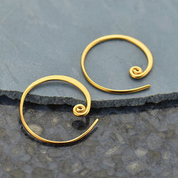 24K Gold Plated Hoop Earrings - Circle with Curlicue