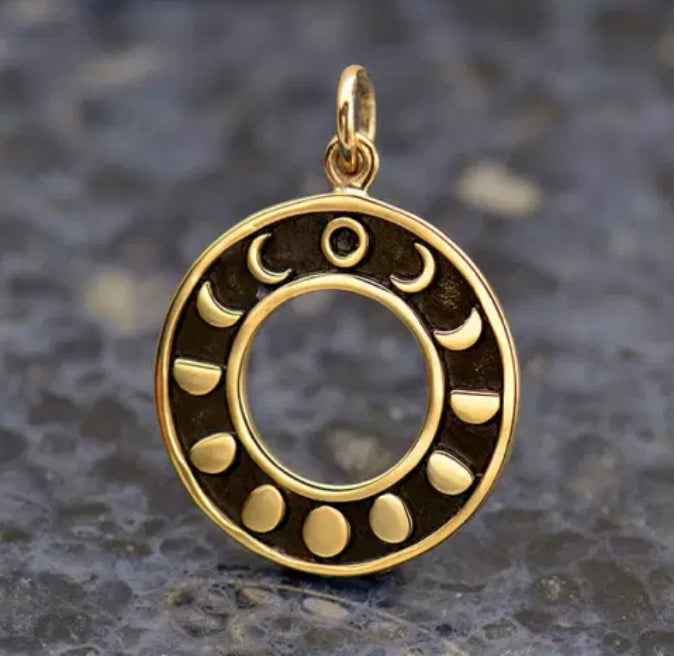 Phases of the Moon Circle Pendant - Bronze