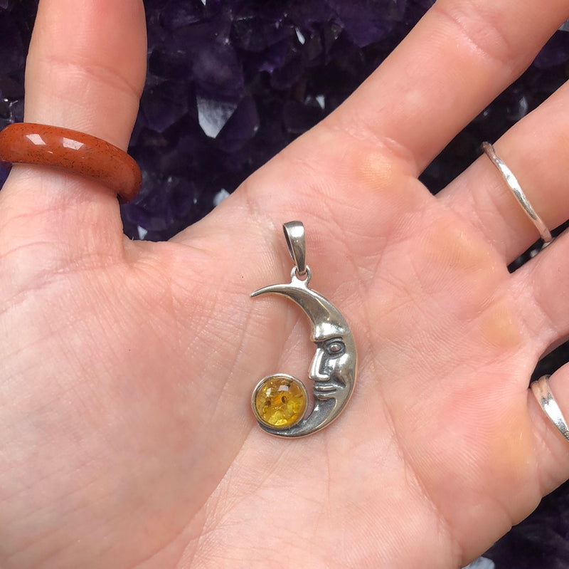 Citrine Amber Sterling Silver “Moon” Pendant