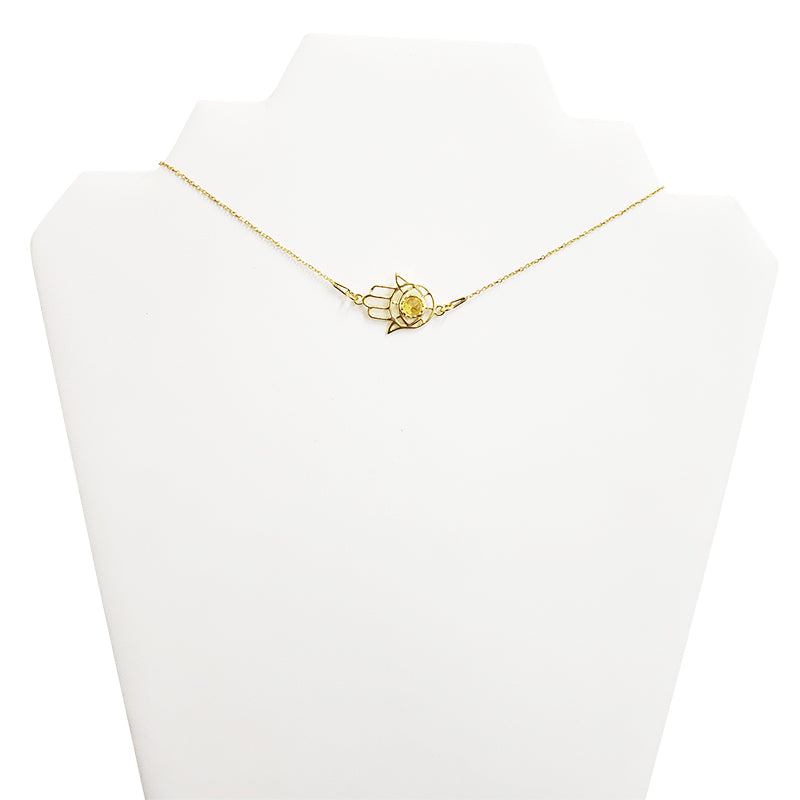 Citrine Amber Gold-Plated Silver Hamsa Necklace