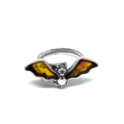 Cognac Amber Sterling Silver “Bat” Adjustable Ring