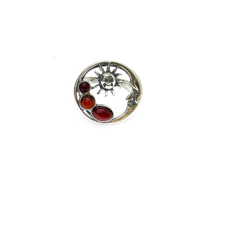 Amber “Sun And Moon” Sterling Silver Ring