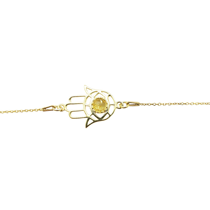 Citrine Amber Gold-Plated Silver Hamsa Necklace