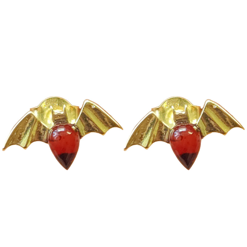 Cherry Amber Gold Plated Bat Stud Earrings