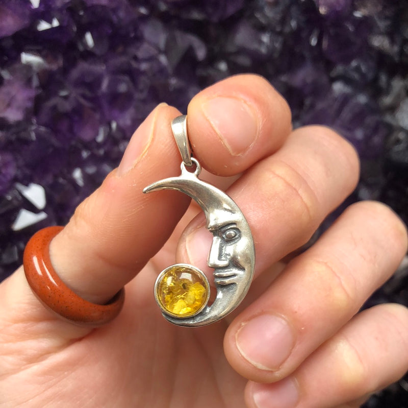 Citrine Amber Sterling Silver “Moon” Pendant