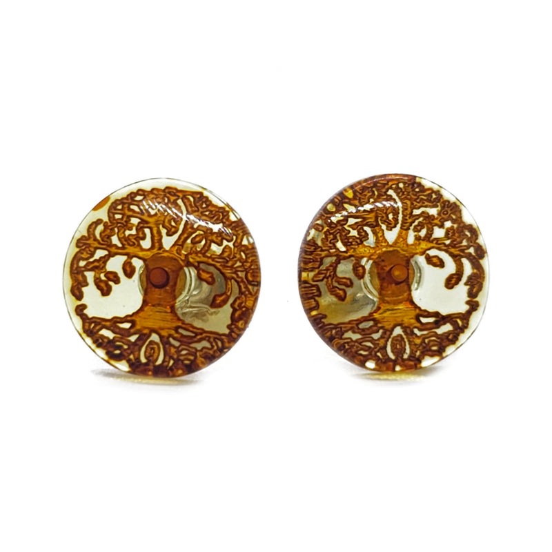 Baltic Amber Cameo Tree Of Life Earrings