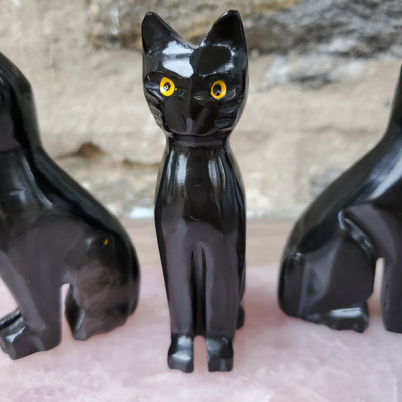 Black Onyx Crystal Cat - Hand Carved