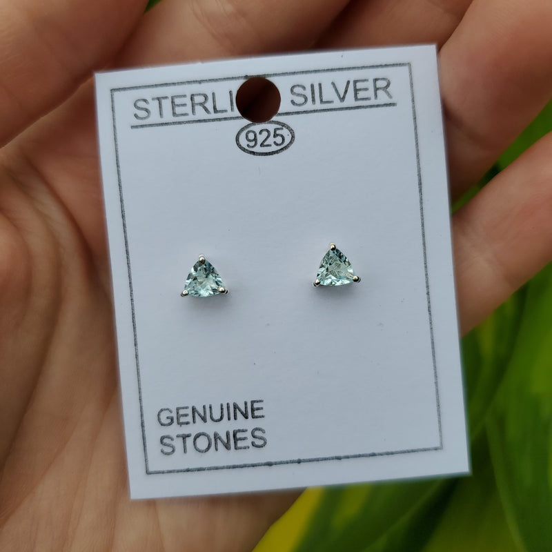 Blue Topaz Trilliant Cut Stud Earrings