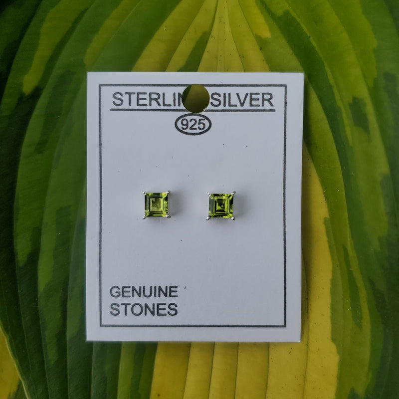 Peridot Princess Cut Stud Earrings