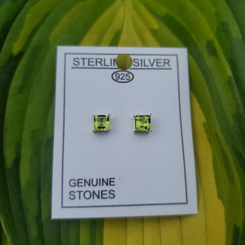 Peridot Princess Cut Stud Earrings