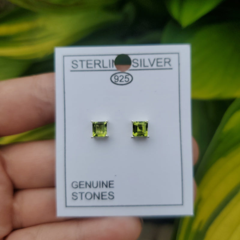 Peridot Princess Cut Stud Earrings