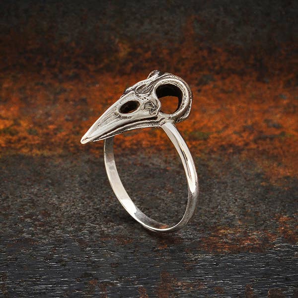 Raven Skull Ring - Sterling Silver