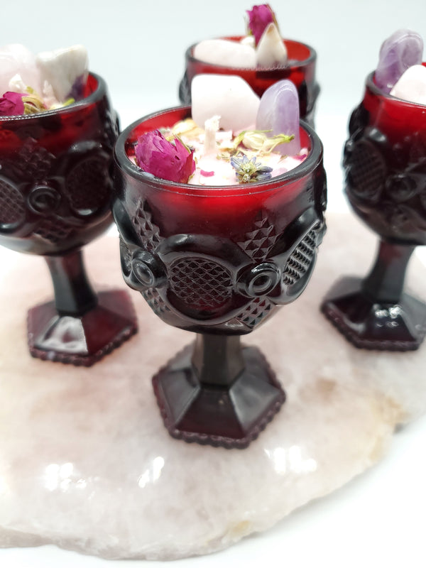 Self Love Spell Candle - Vintage Ruby Red Avon Cape Code Wine Goblet (Small)