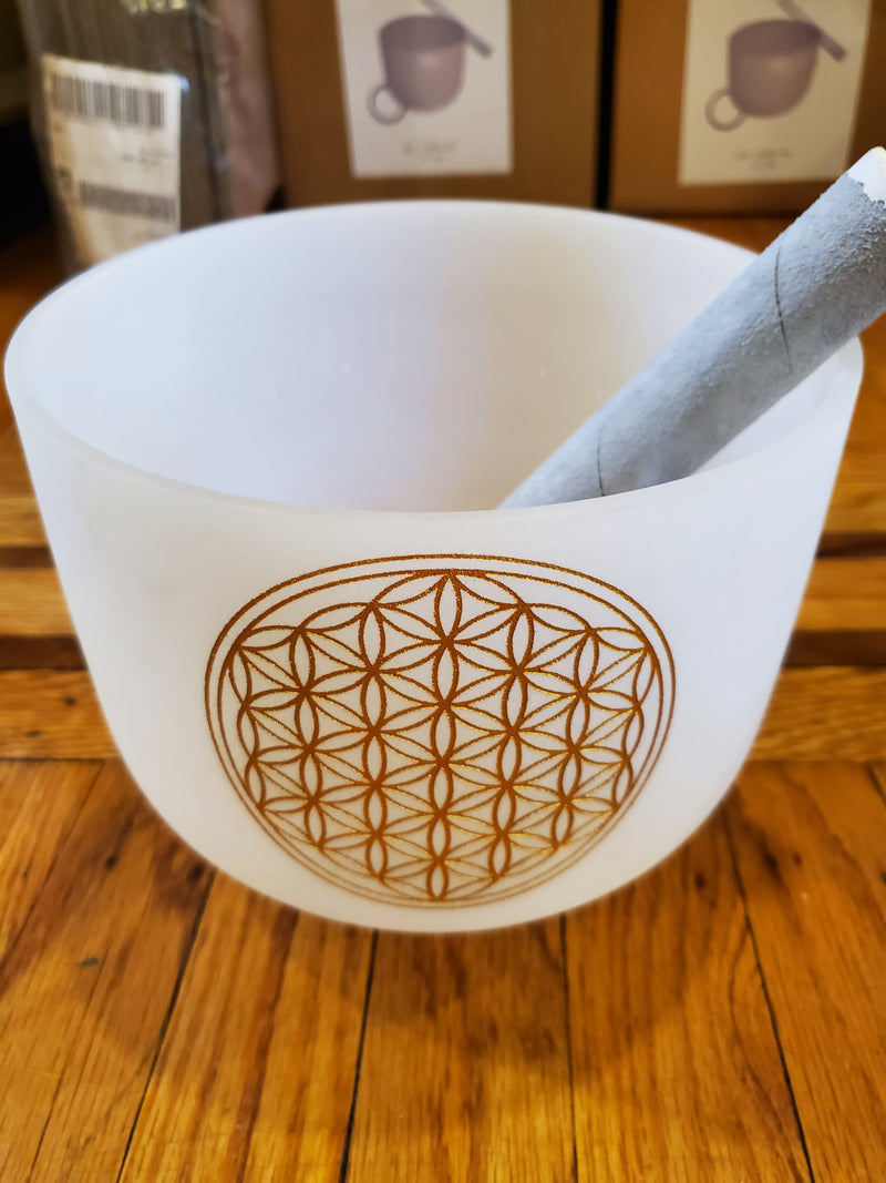 Etched singing bowl + materials
