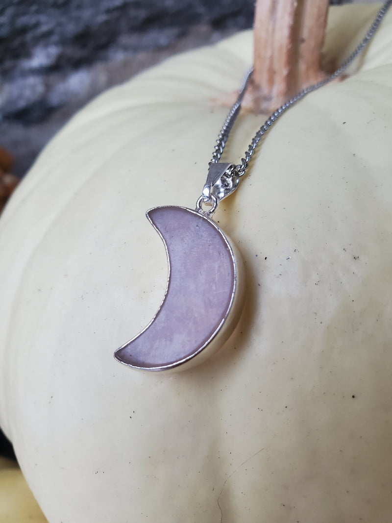 Rose Quartz Moon Necklace - Silver
