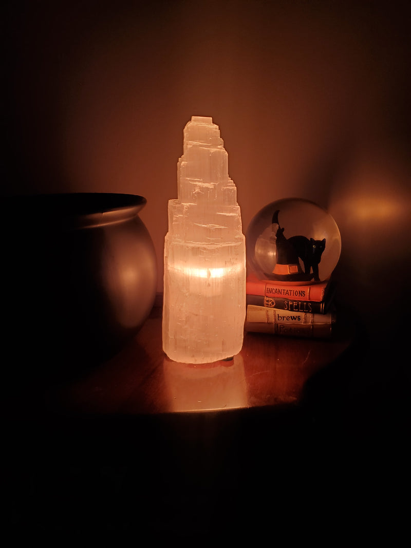 Selenite Lamp with cord and bulb