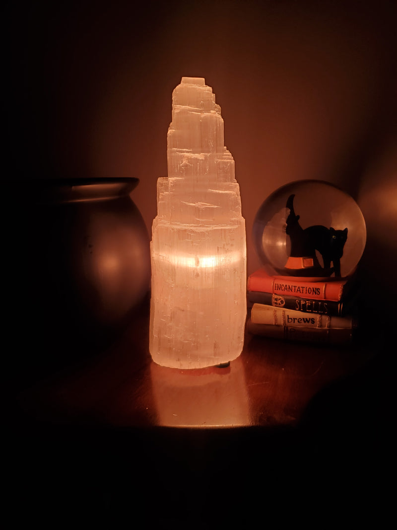 Selenite Lamp with cord and bulb