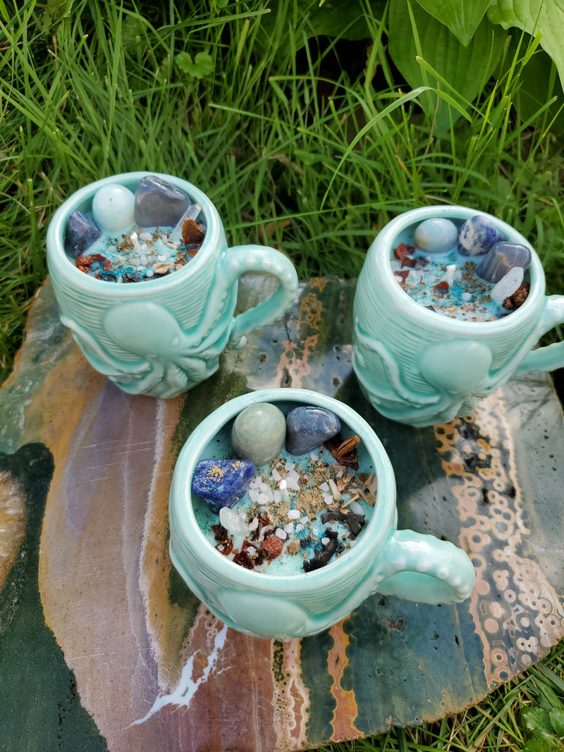 Water Element Ritual Candle Blue Ceramic Octopus Mug
