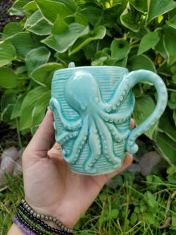Water Element Ritual Candle Blue Ceramic Octopus Mug