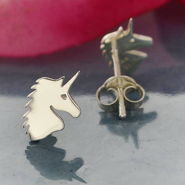Sterling Silver Unicorn Post Earrings 10x7mm
