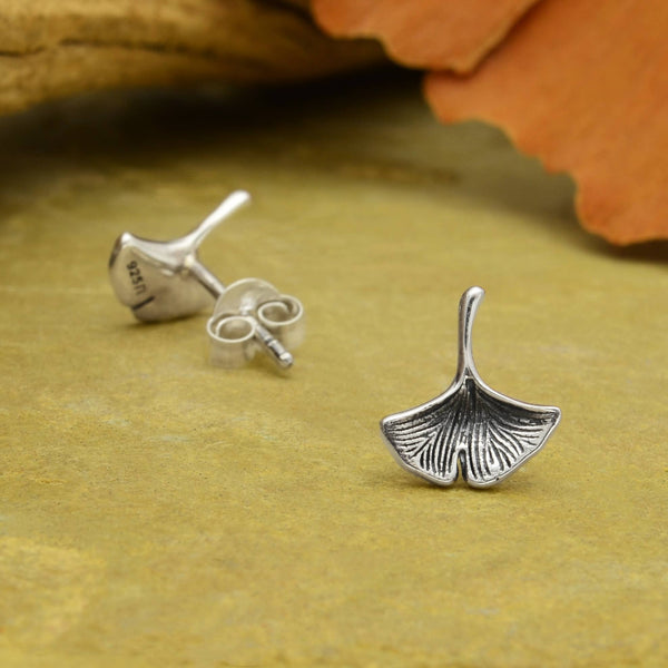 Sterling Silver Ginkgo Post Earrings 9x9mm