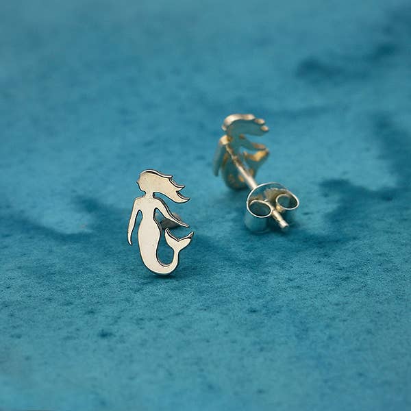 Sterling Silver Mermaid Post Earrings 10x6mm