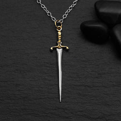 Sterling Silver Sword Necklace with Bronze Handle & 18 Inch Chain