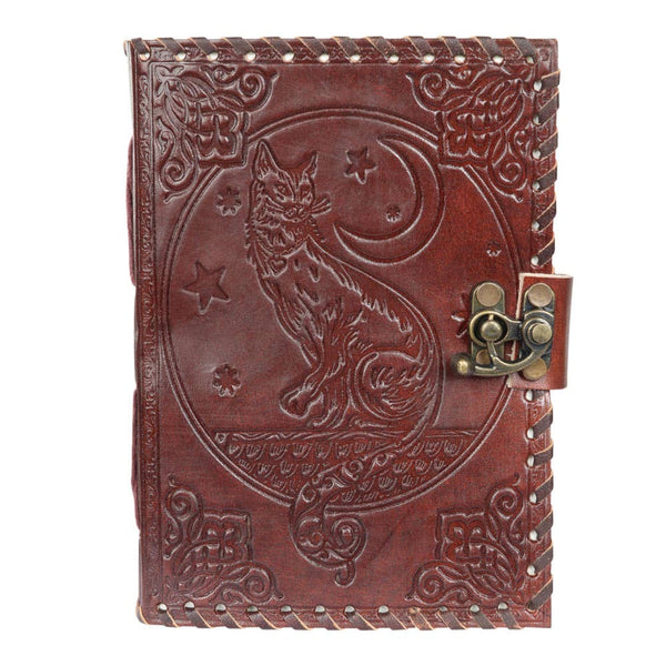 Cat, Moon, And Stars Leather Journal