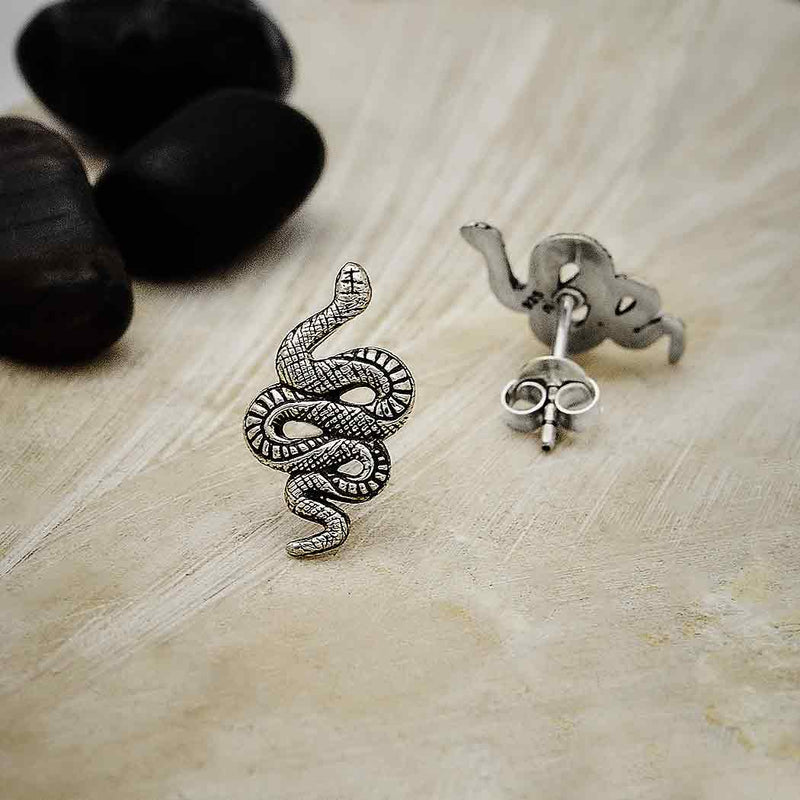 Sterling Silver Textured Snake Post Earrings 16x8mm