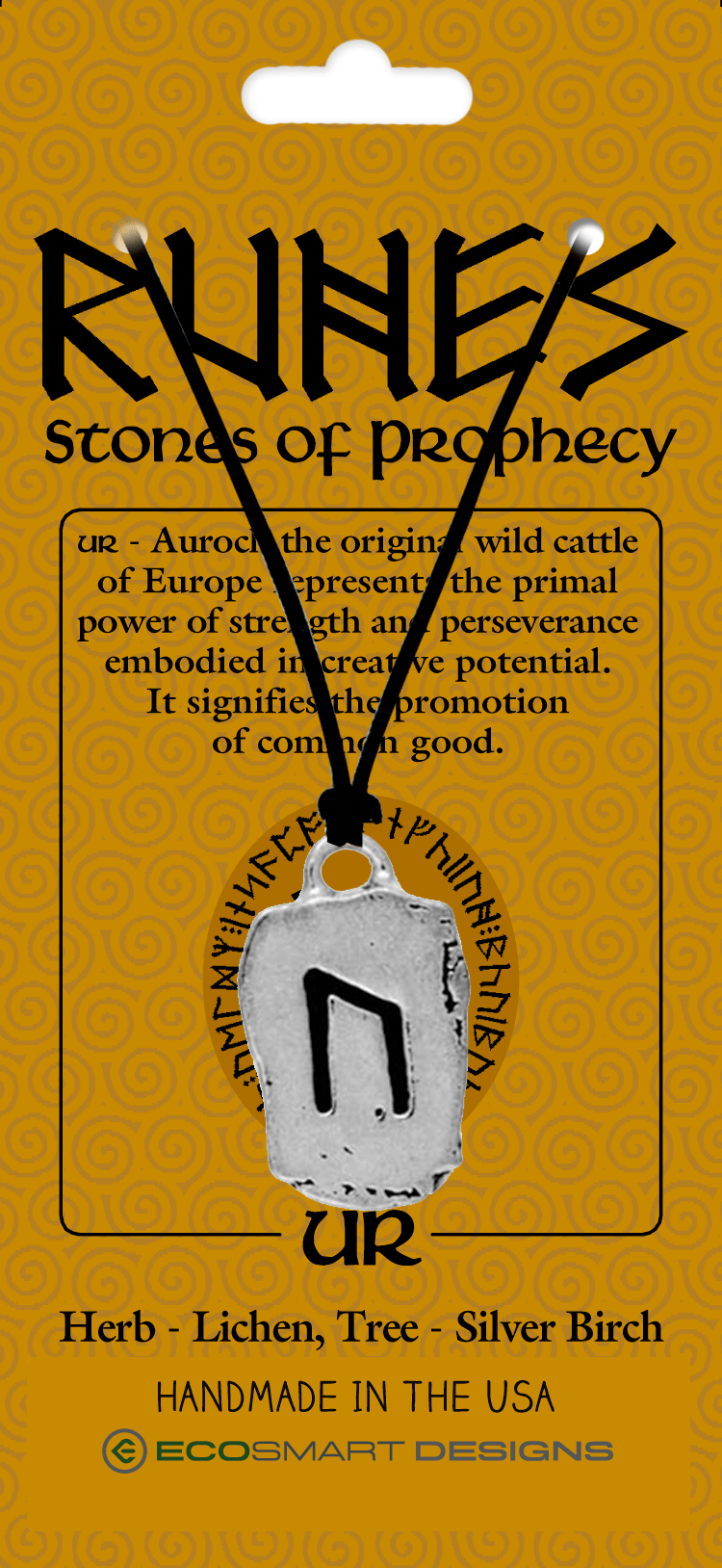 UR Strength Runestone Pewter Charm Necklace