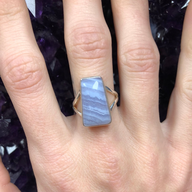 Blue Lace Agate Rectangular Ring Size 6 Sterling Silver