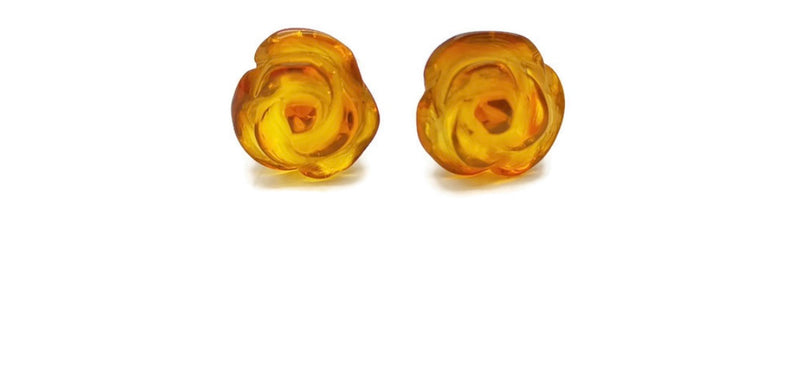 Baltic Amber Carved Rose Sterling Silver Earrings