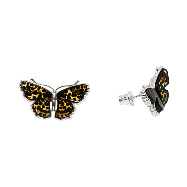 Baltic Cameo Amber Cameo Butterfly Earrings - Sterling Silver