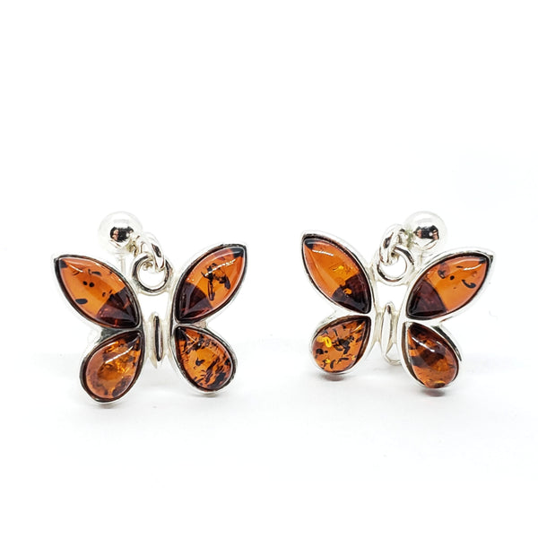 Baltic Amber Butterfly Earrings - Sterling Silver