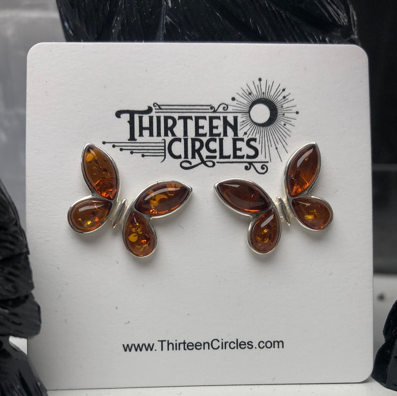 Baltic Amber Butterfly Earrings - Sterling Silver