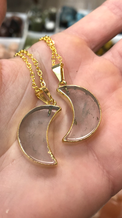 Clear Quartz Moon Necklace - Gold