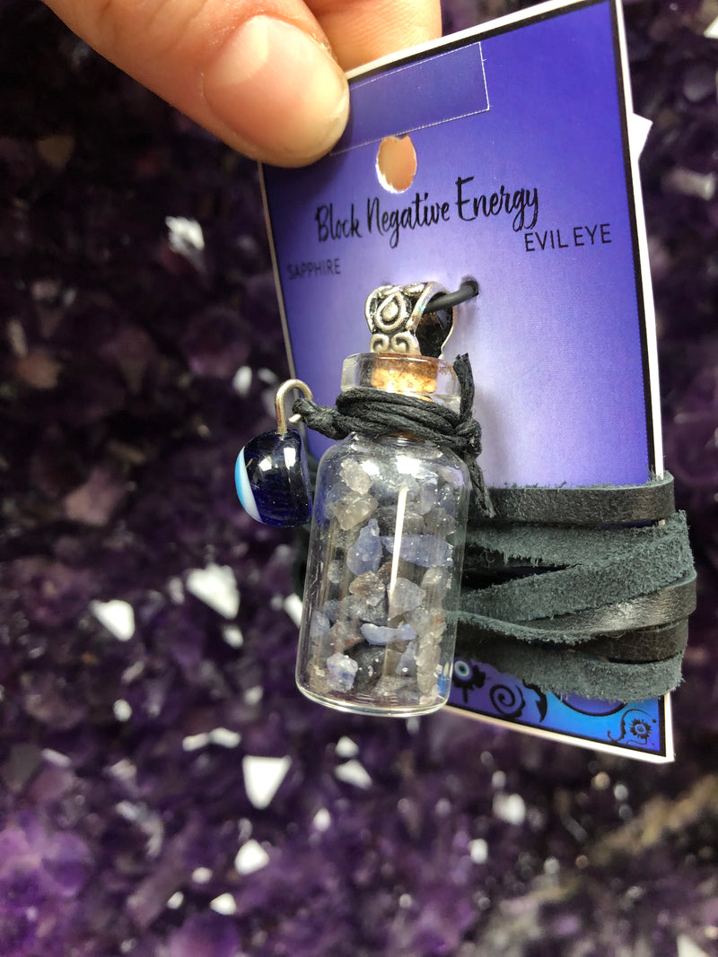 Mini Bottle of Sapphire Chips with Evil Eye Charm