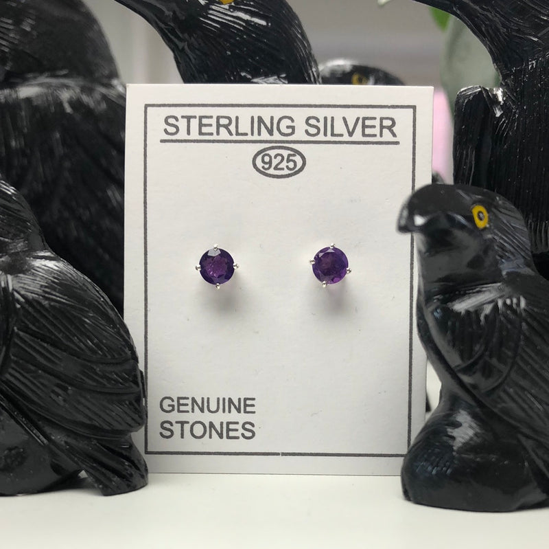 Sterling Silver Circular Amethyst Stud Earrings