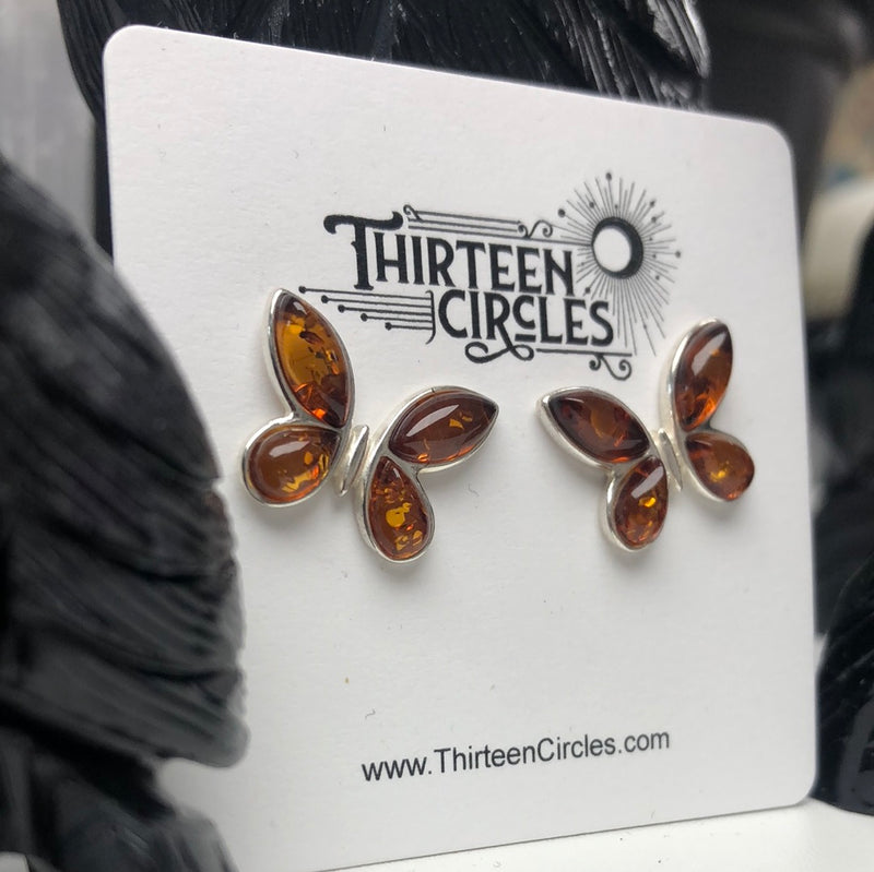 Baltic Amber Butterfly Earrings - Sterling Silver