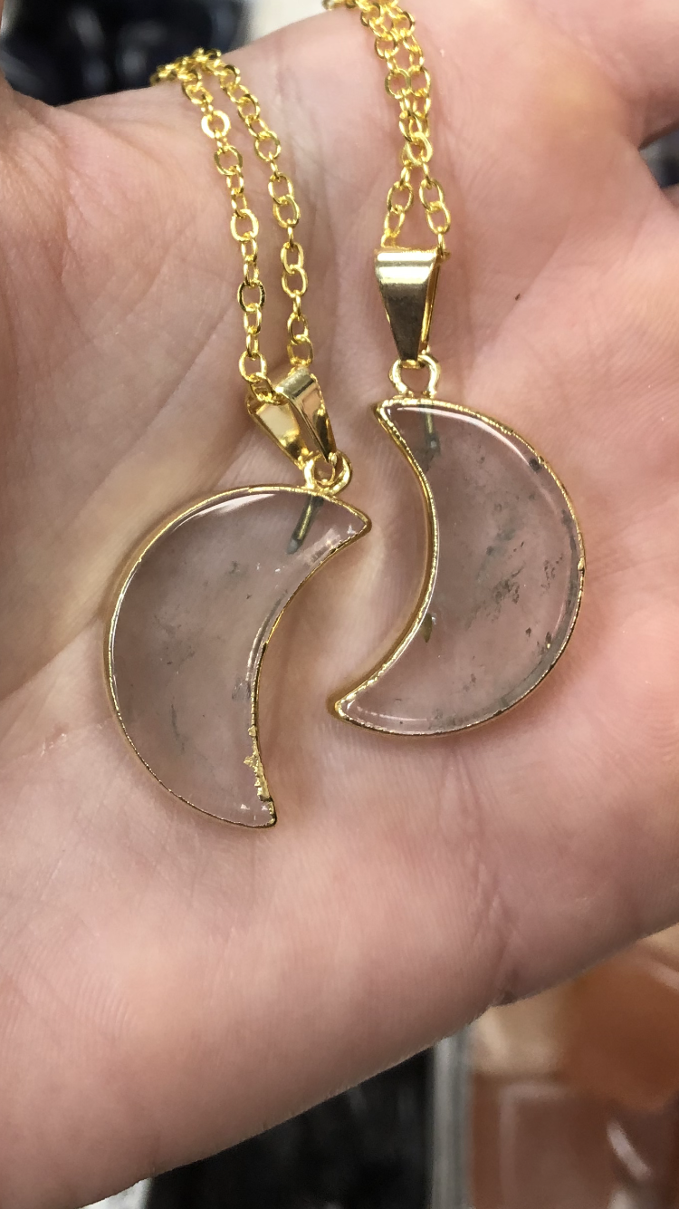Clear Quartz Moon Necklace - Gold