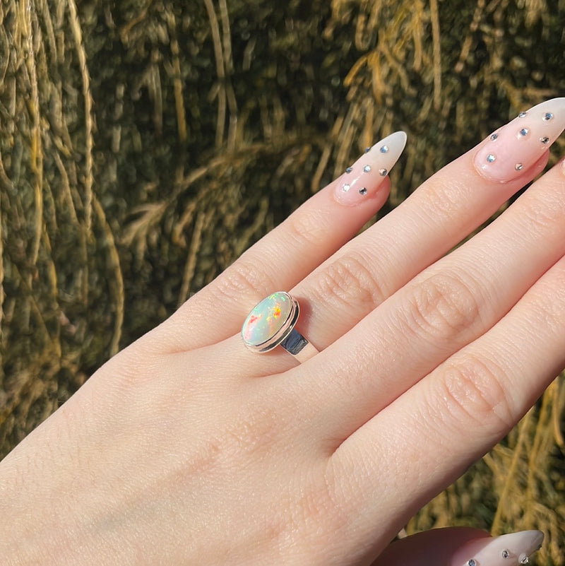 Opal Sterling Silver Ring Size 6 - N