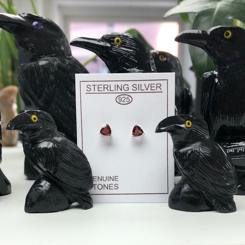 Sterling Silver Garnet Trilliant Earring Studs