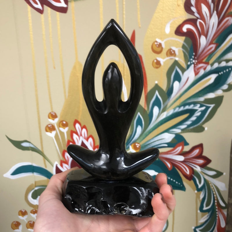 Carved Obsidian Meditating Woman