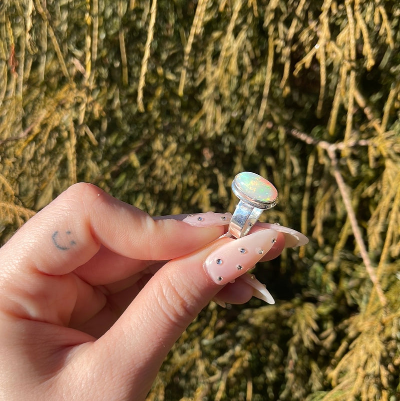 Opal Sterling Silver Ring Size 6 - N